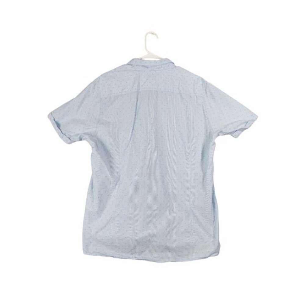 TED‎ BAKER Button Up Short Sleeve Mens Sz 6 US XL 44 Blue Stripe Dot 100% Cotton - Picture 2 of 10